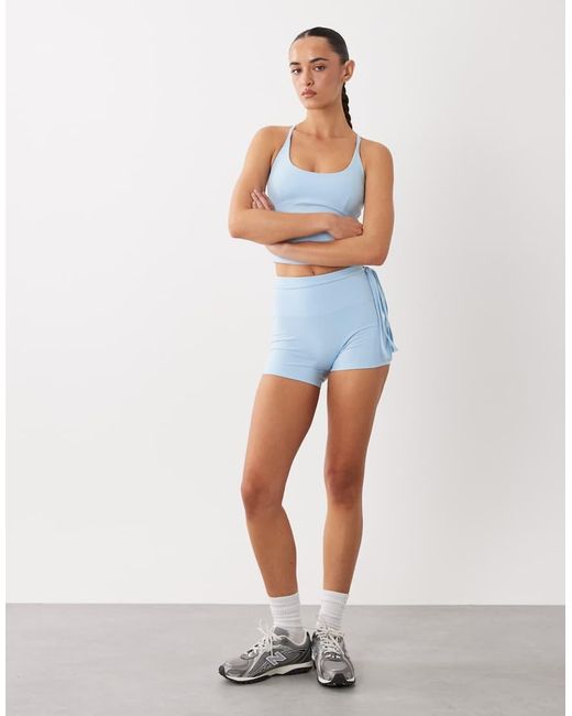 4505 Blue High Waist 3 Inch Booty Short With Tie Waist Detail