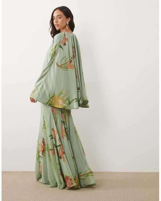 ASOS Green Full Volume Cape Maxi Dress With Godets