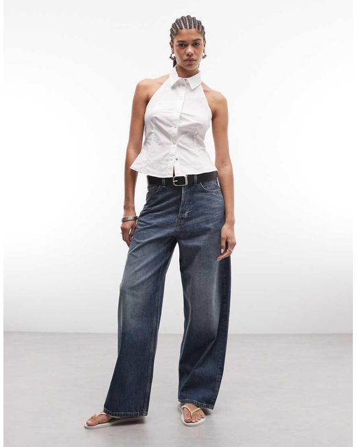 Weekday Blue Sleeveless Button Down Shirt