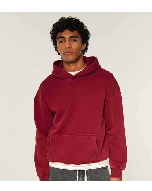 Hollister Red Tall Boxy Washed Icon Hoodie for men