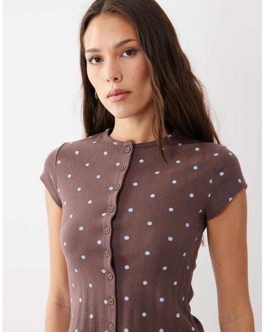 Miss Selfridge Brown Button Through Top