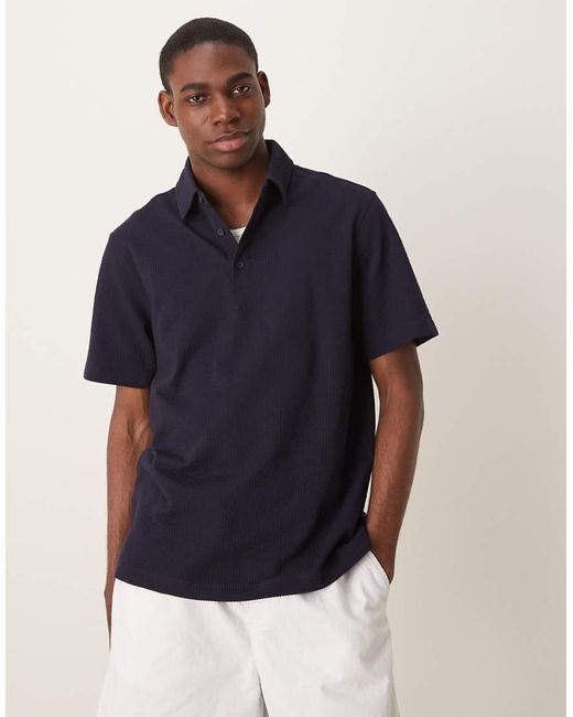 Mango Blue Textured Polo Shirt for men