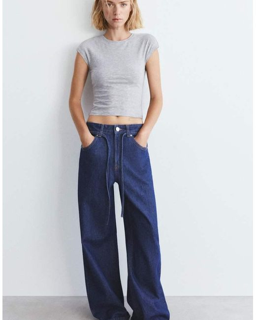 Pull&Bear Blue Fitted T-shirt With Full Sleeves