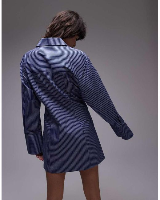 Vestito Camicia Corto A Righe Con Parte Anteriore A Portafoglio Arricciata di & Other Stories in Blue