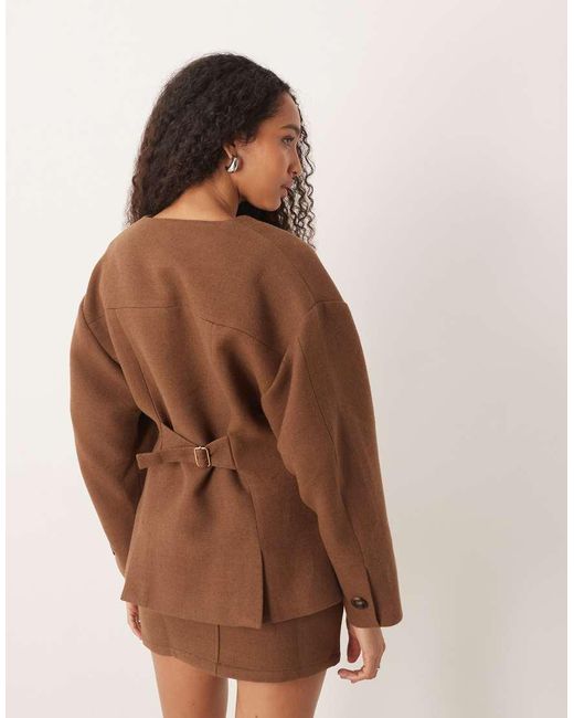 Pretty Lavish Brown Collarless Cinched Tailored Jacket Co-ord