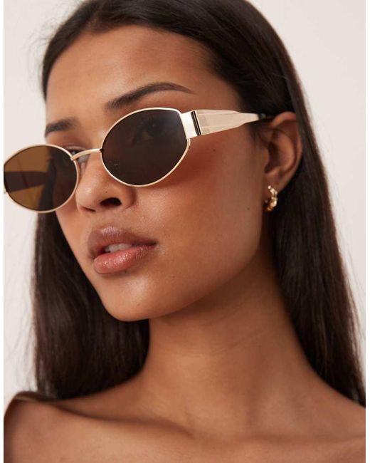 Gina Tricot Brown Oval Metal Frame Sunglasses