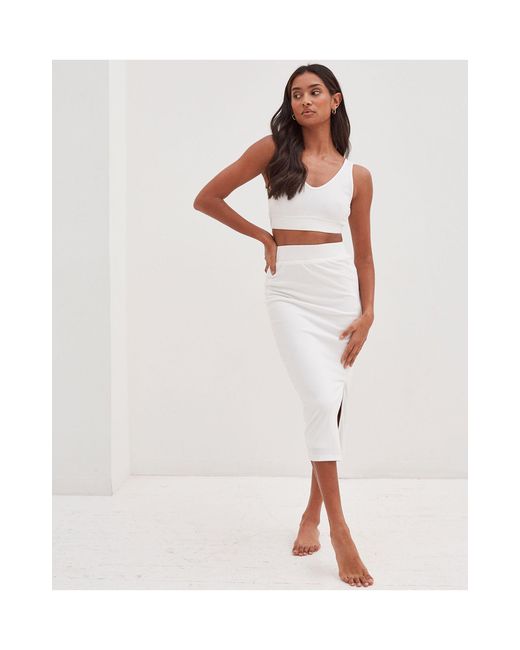 4th & Reckless Koda Textured Co-ord Midisplit Skirt in White -