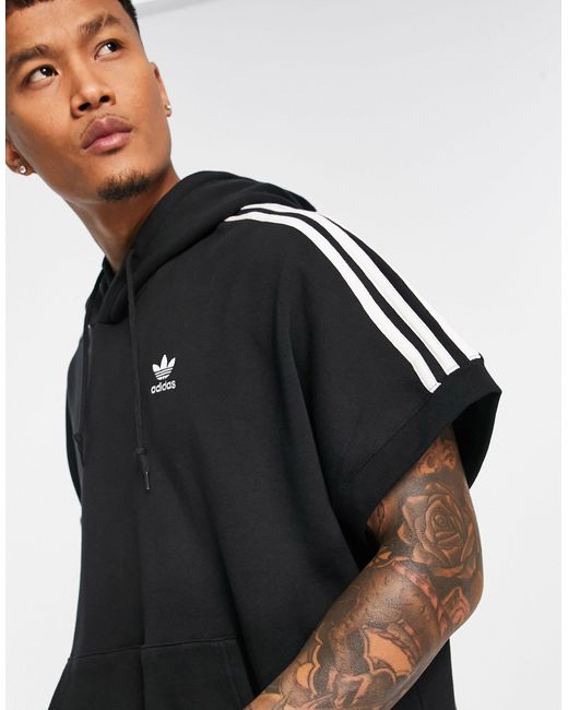 Adidas Originals Black Adicolor 3 Stripe Short Sleeve Hoodie for men