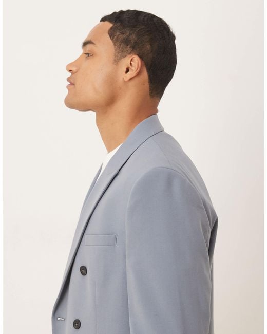 ASOS Gray Double Breasted Regular Fit Suit Jacket for men