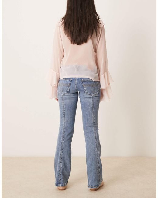 Gina Tricot Blue Low Rise Flare Leg Jeans With Front Panel Detail