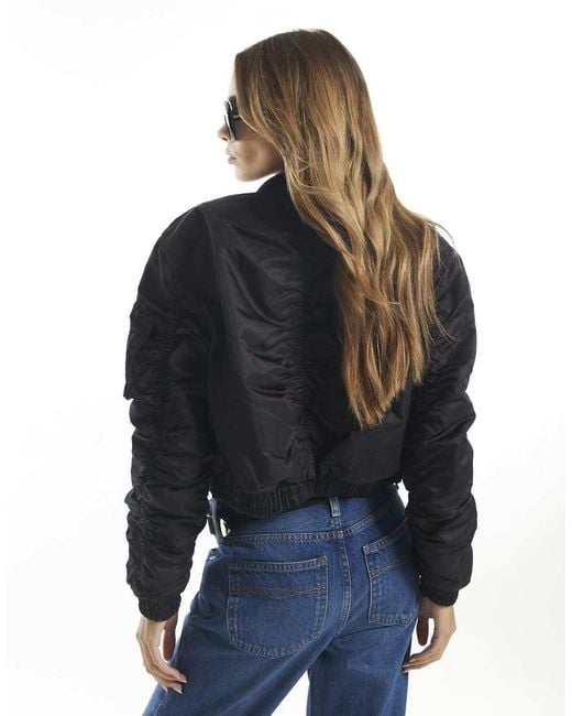 River Island Blue Crop Fitted Classic Bomber Jacket