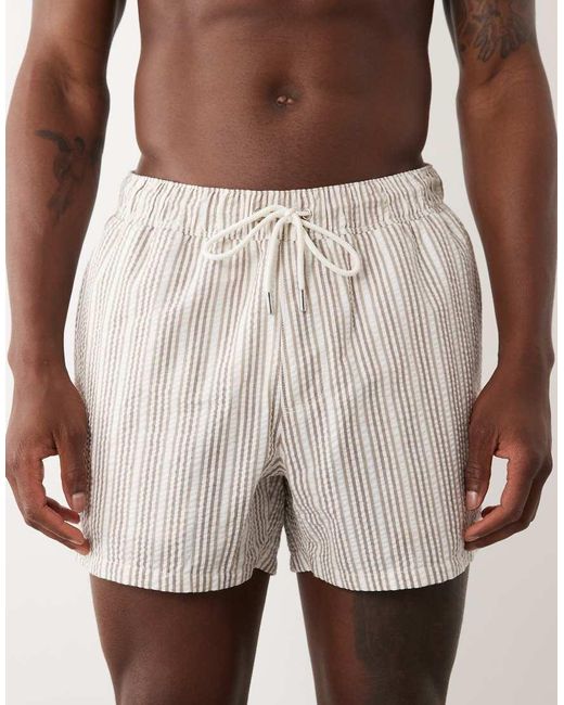 ASOS Natural Seersucker Striped Swim Shorts for men