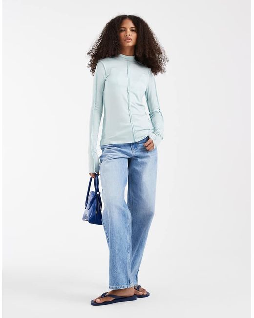 & Other Stories Blue Seam Detail High Neck Top