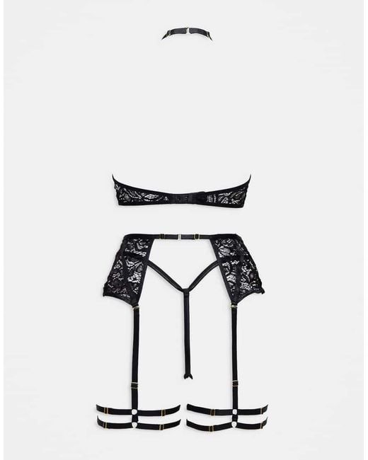 Ann Summers Black Camila Ouvert Cami With Suspender Detail And Thong Set