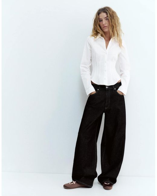 Pull&Bear White – figurbetonte hemdbluse