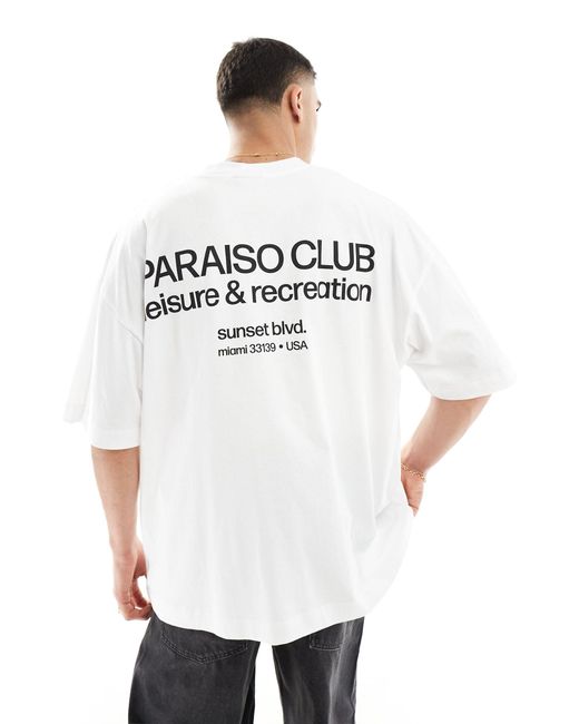 Camiseta blanca ultragrande con estampado en la espalda ASOS de hombre de color White