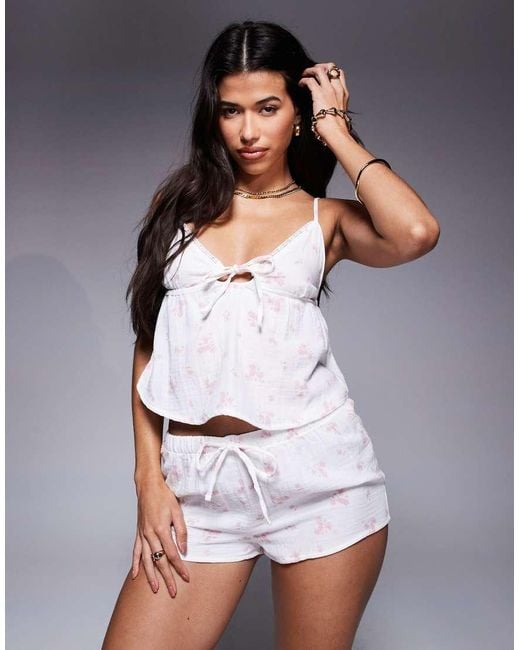 Boux Avenue White Vintage Floral Print Cheesecloth Cami And Short Set