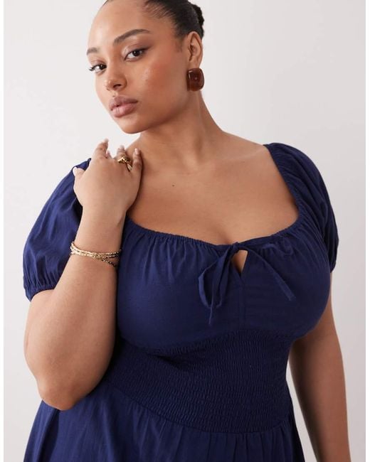 Esmee Curve Blue Puff Sleeve Tie Front Maxi Beach Dress