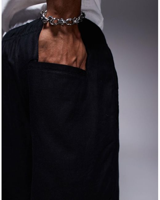 Bershka – shorts aus leinen in Black für Herren