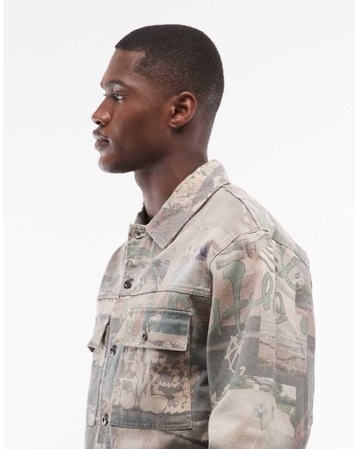 Element Gray Trucker Utility Graffiti Print Jacket for men