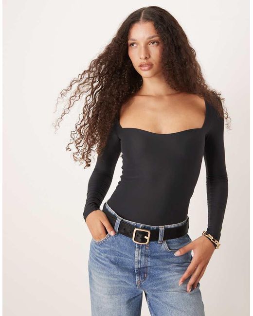 Abercrombie & Fitch Black Sweetheart Neckline Long Sleeve Top With Bra Insert