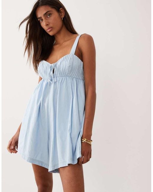 Miss Selfridge Blue Denim Romper With Pintucks