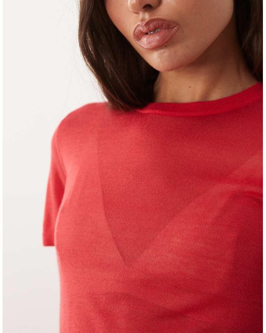ASOS Red Sheer Knitted Second Skin T-shirt