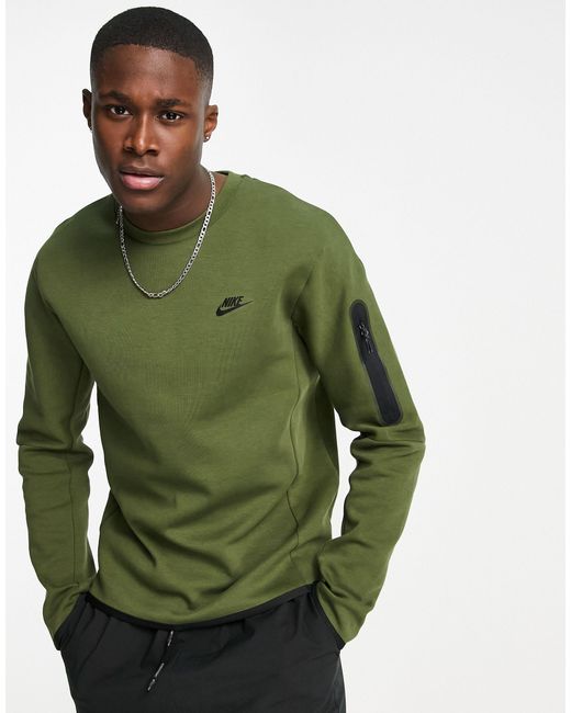Nike Tech Fleece Crew Neck Sweatshirt in Green for Men | Lyst Canada