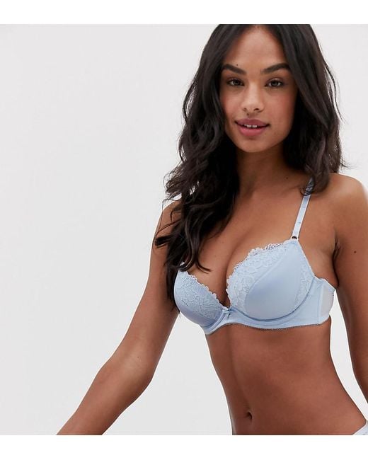 New Look Satin Push Up Bra In Light Blue