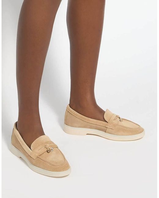 Dune Natural Wide Fit Grinning Unlined Suede Loafers
