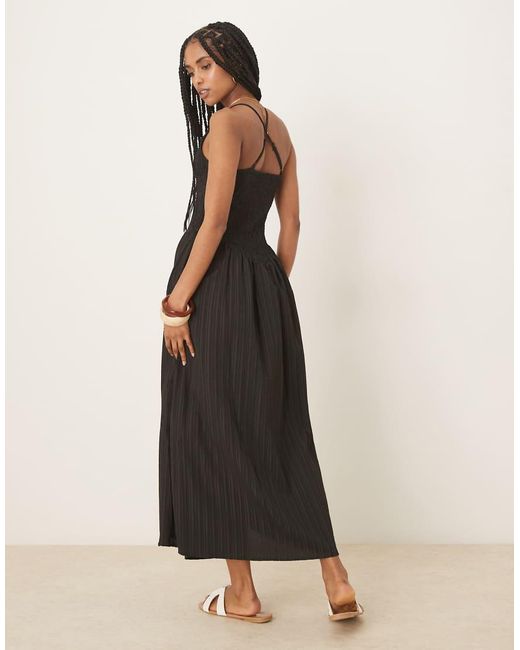 ASOS Black Scoop Neck Crinkle Maxi Sundress With Cross Back