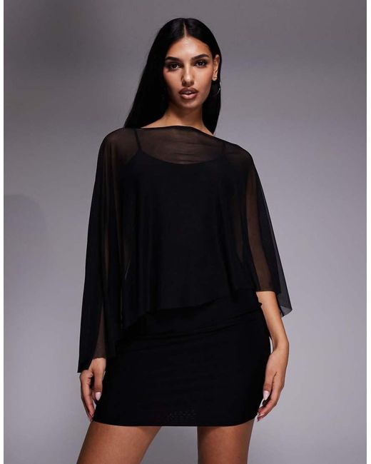 Fashionkilla Black Exclusive Mesh Cape Overlay Cami Mini Dress