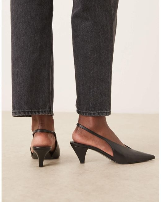 Mango Black Leather Sling Back Pointed Heel
