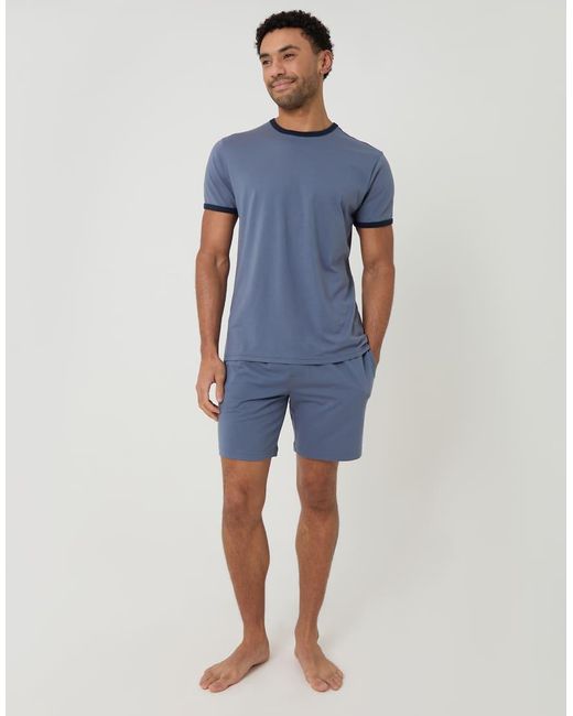 Threadbare Blue Contrast Binding Short Lounge Set for men