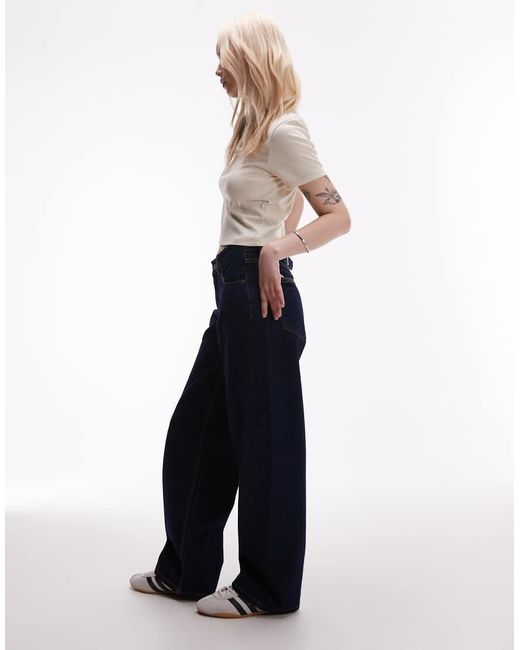 Topshop Unique Blue Cinch Low Rise Relaxed Jeans
