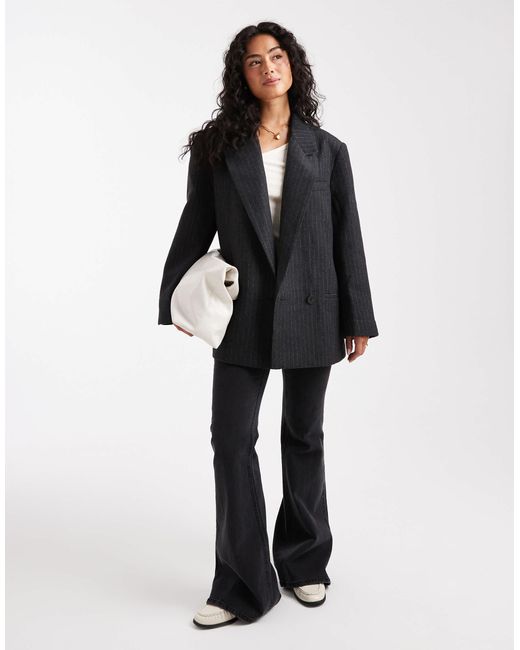 Blazer habillé en laine mélangée à fines rayures - anthracite ASOS en coloris Black