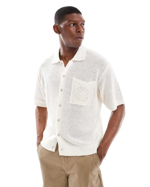 Pull&Bear Fijngebreid Overhemd Met Geborduurd Borstzakje in het White voor heren