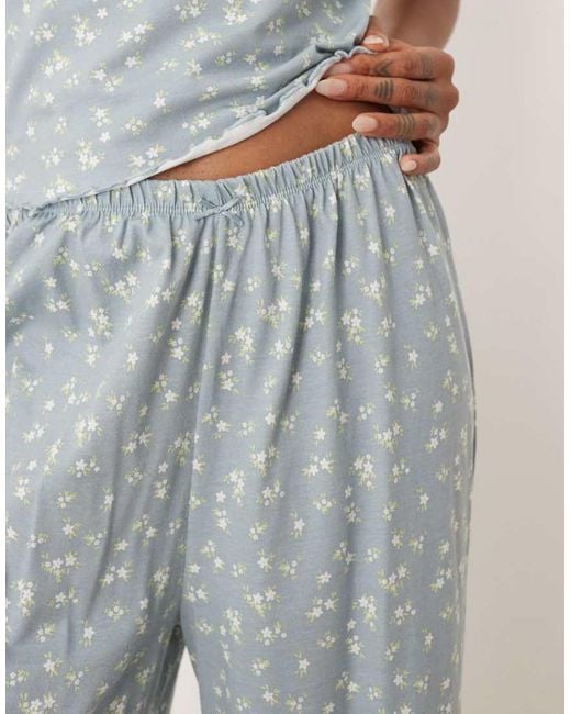 Pantalones De Pijama Azules Con Estampado De Florecitas Mix & Match De Asos Design Tall ASOS de color White