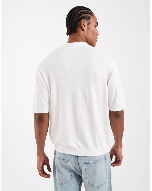 Only & Sons White Relaxed Fit Split Neck Polo for men