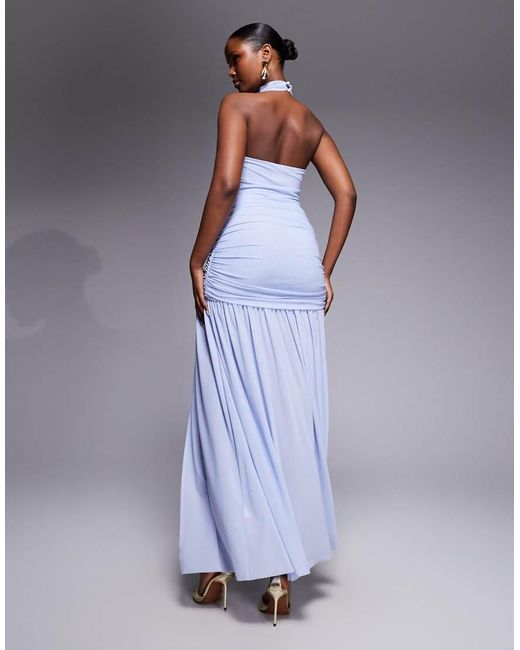 Ruched & Ready Purple Sculpting Ruched Body Draped Hem Open Slit Maxi Dress