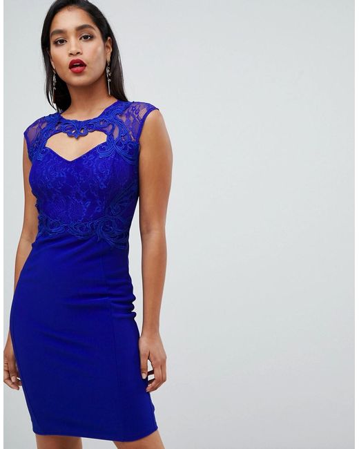 Lipsy Blue Sweetheart Bodycon Dress With Lace Trim