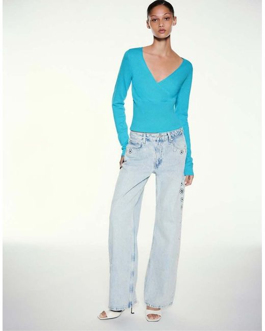 Pull&Bear Blue Surplice Neckline Jumper
