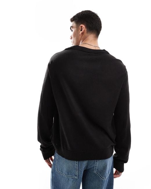 Another Influence – langärmliger polo-pullover in Black für Herren