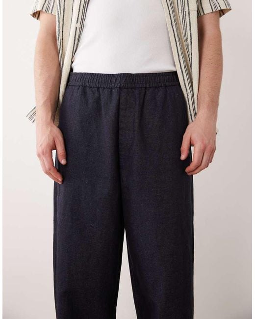 SELECTED Blue Linen Blend Barrel Leg Pants for men