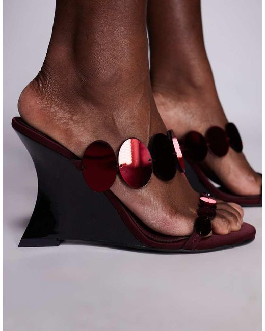 ASOS Brown Nila Circle Trim Detail High Heeled Wedges