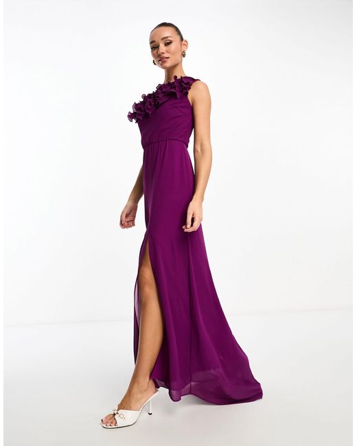 TFNC London Purple One Shoulder Ruffle Maxi Dress