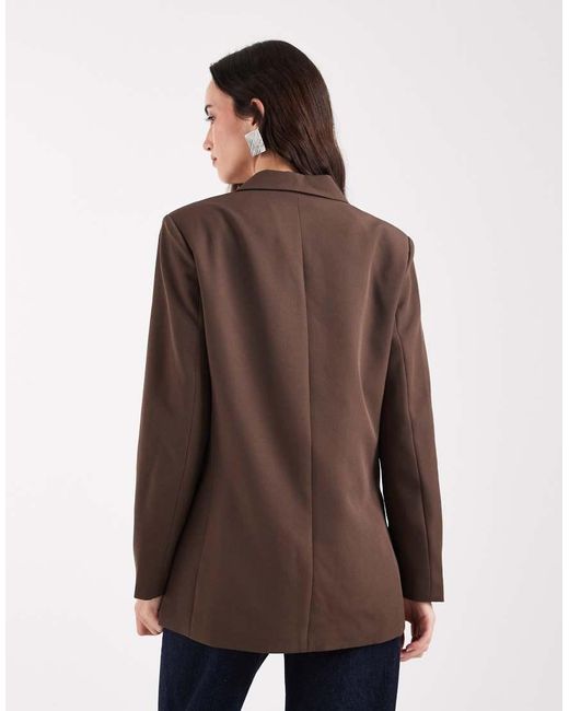 Pieces Brown Oversized Double Breasted Blazer