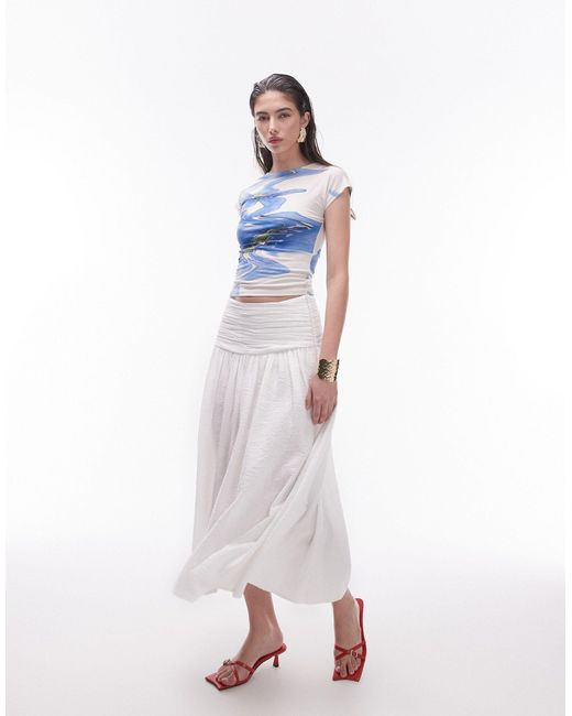 TOPSHOP Blue Abstract Watercolour Cap Sleeve Top