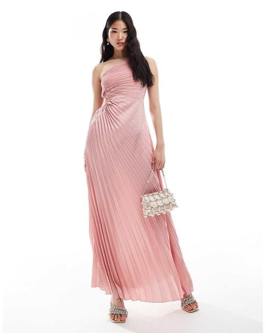 New Look Pink One Shoulder Pleated Midi Dress