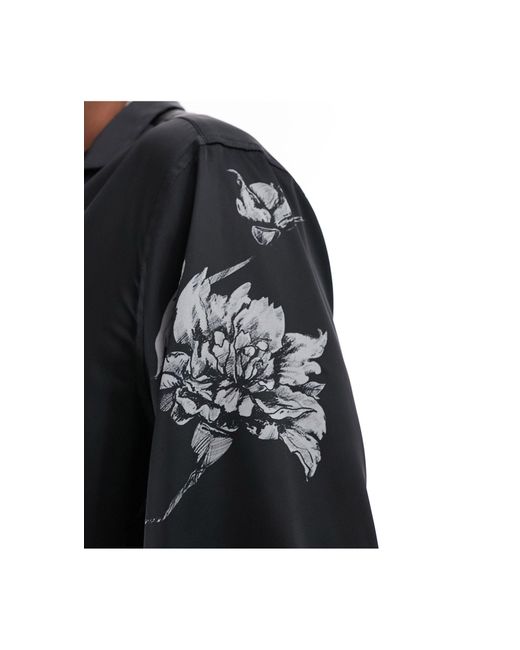 Chemise décontractée en satin imprimé fleuri avec col à revers ASOS pour homme en coloris Black